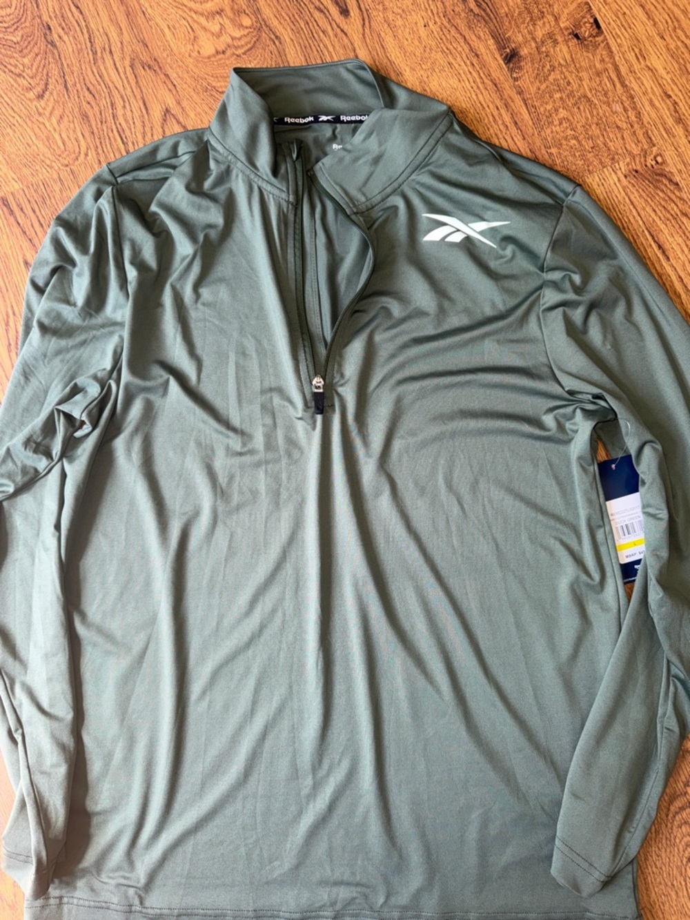Reebok Olive Green Half-Zip Athletic Top with White Logo